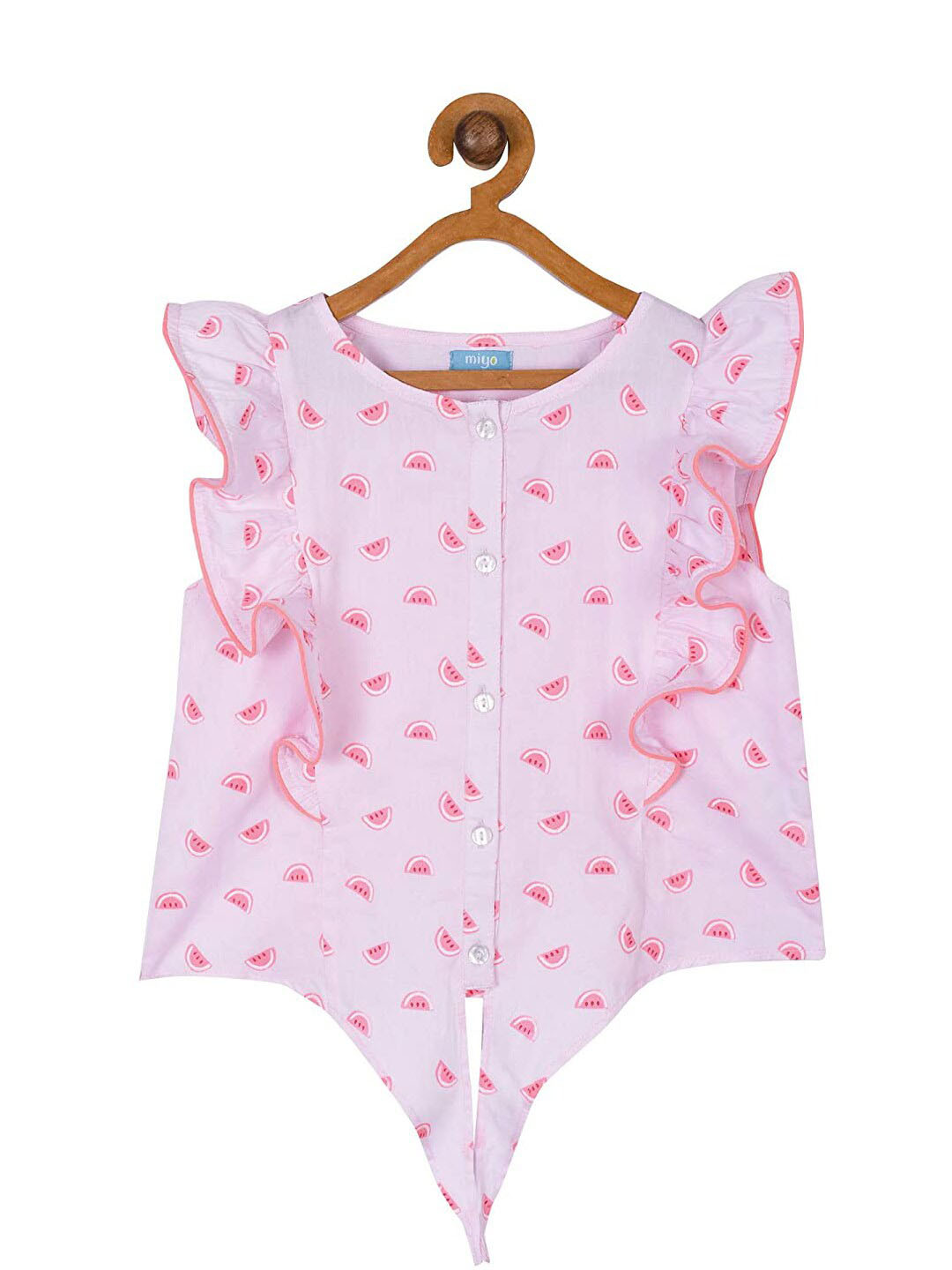 Miyo Pink & White Pure Cotton Pineapple Printed Waist Tie Up Top