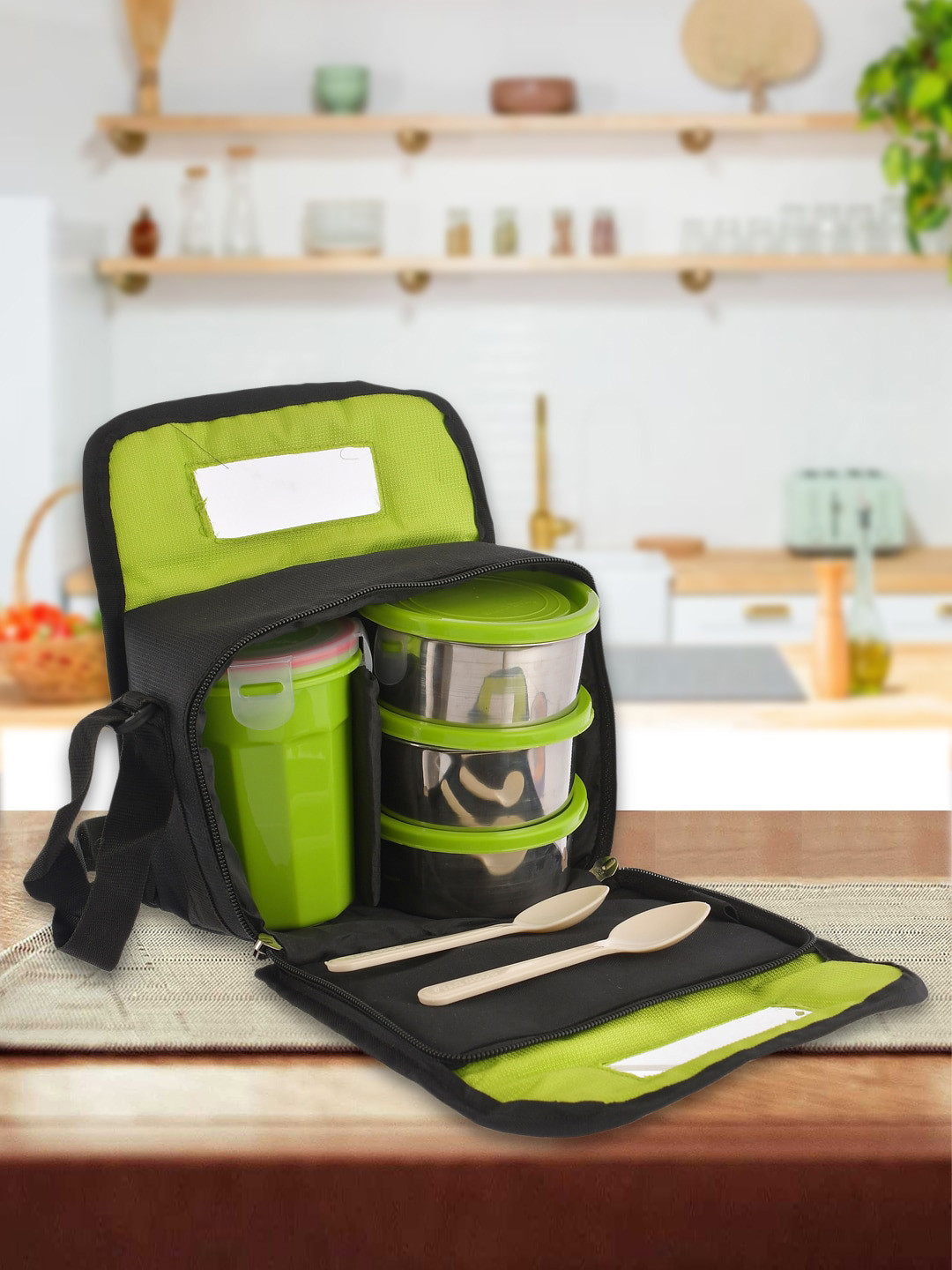 Kuber Industries Stainless Steel Dishwasher Safe 7PCs Lunch Box With Spoon and Fork