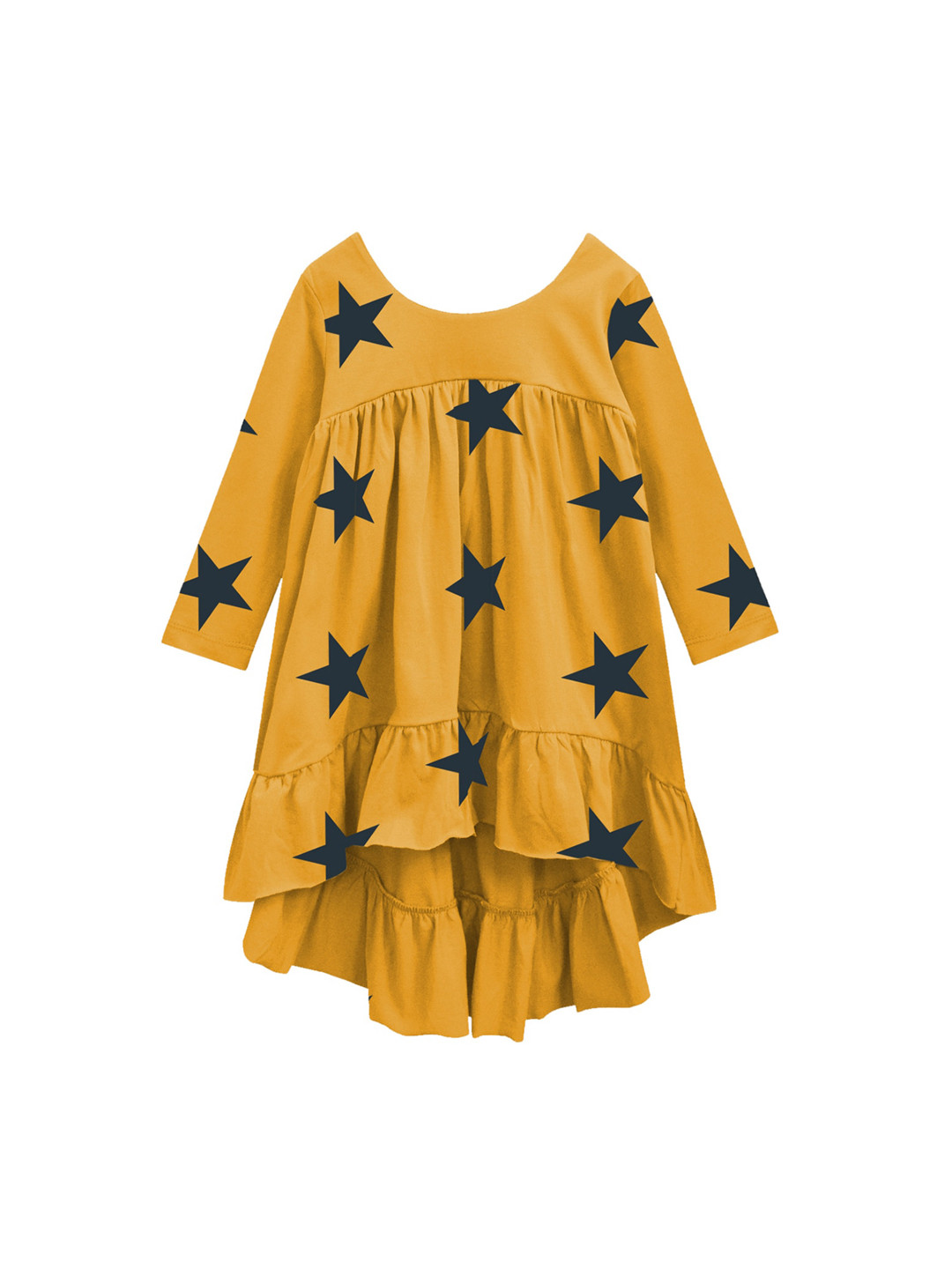 A T U N Girls Mustard Yellow & Blue High-Low Dress