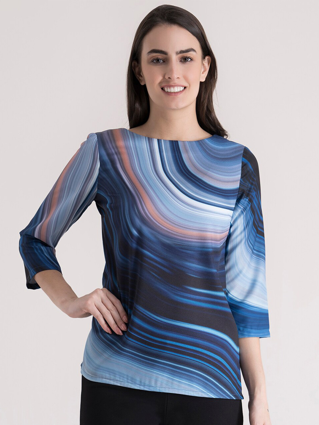FableStreet Blue & Black Regular Top