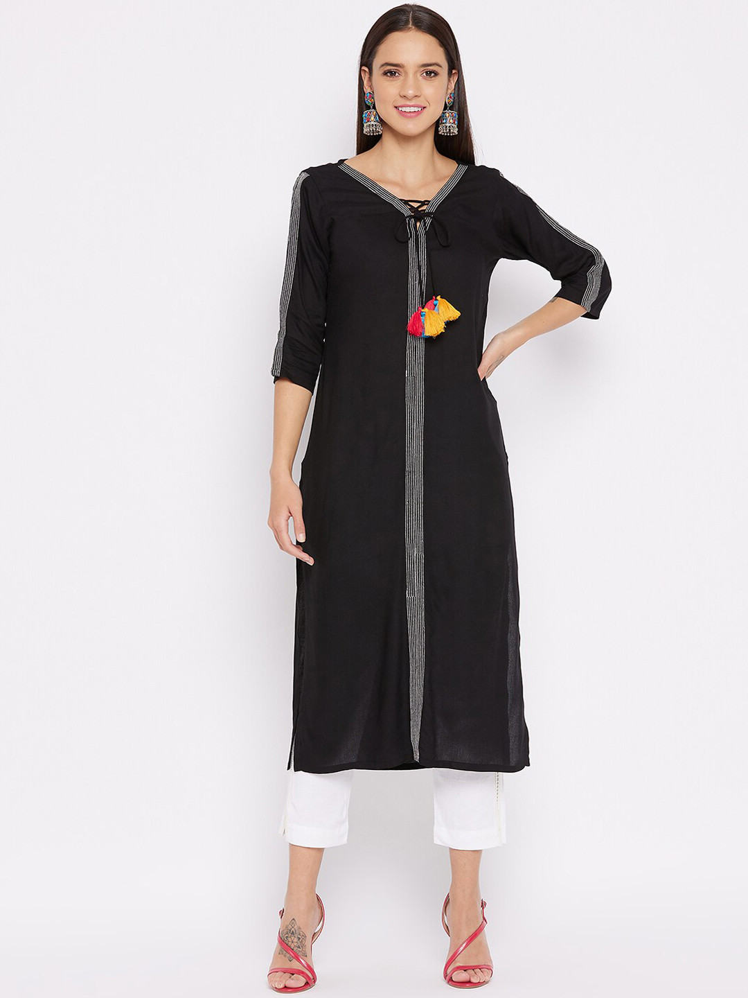 WineRed Women Black Kurta