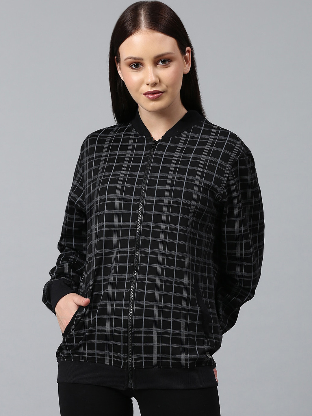 Campus Sutra Women Black Checked Tailored Casual Jacket