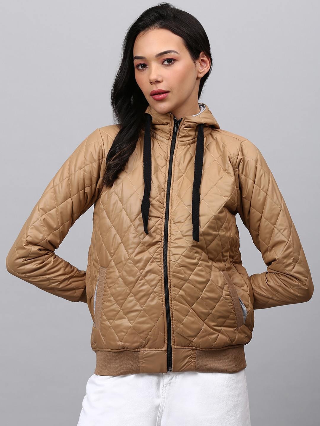Campus Sutra Women Brown Quilted Jacket