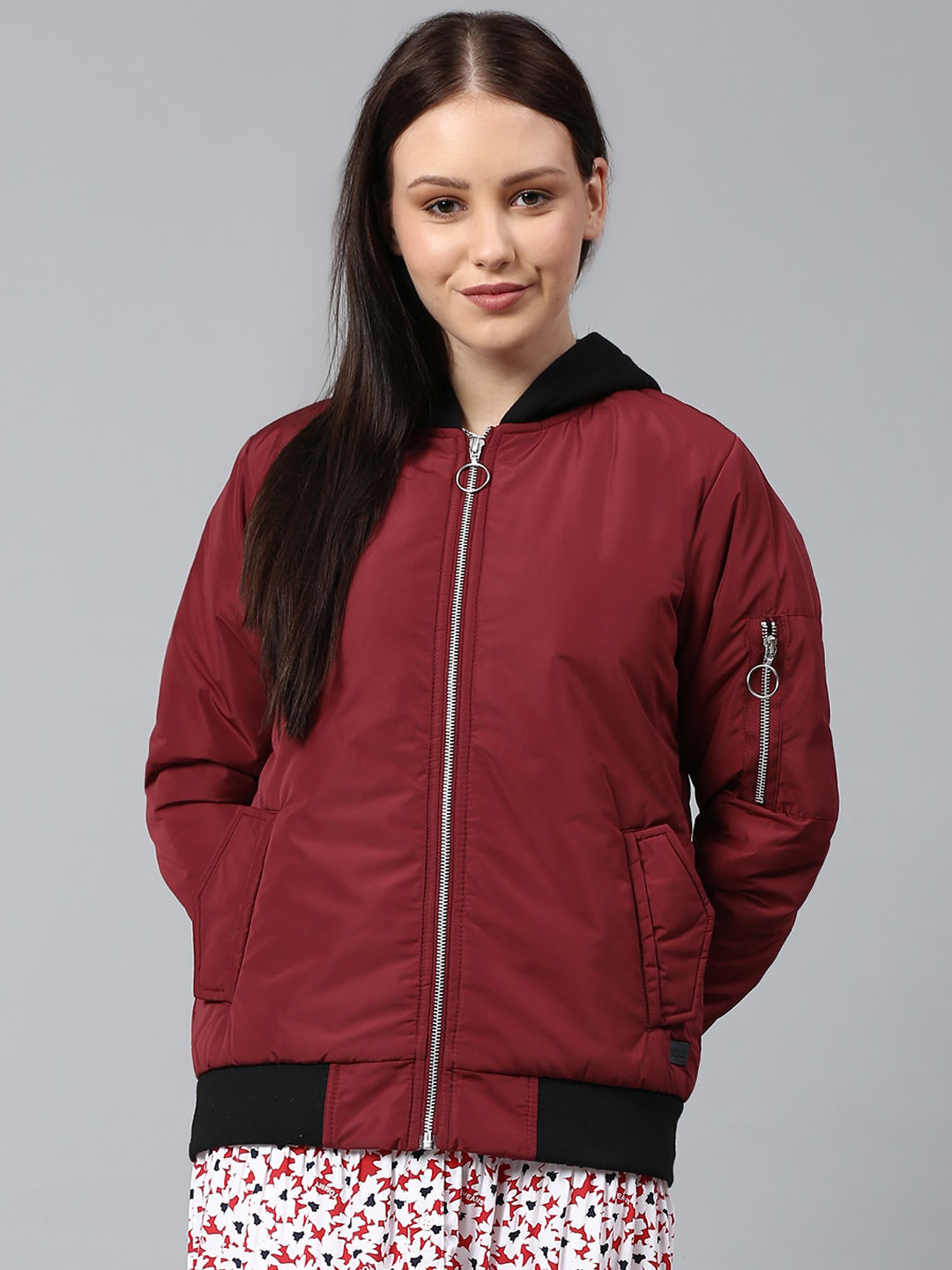 Campus Sutra Women Red Windcheater Bomber Jacket