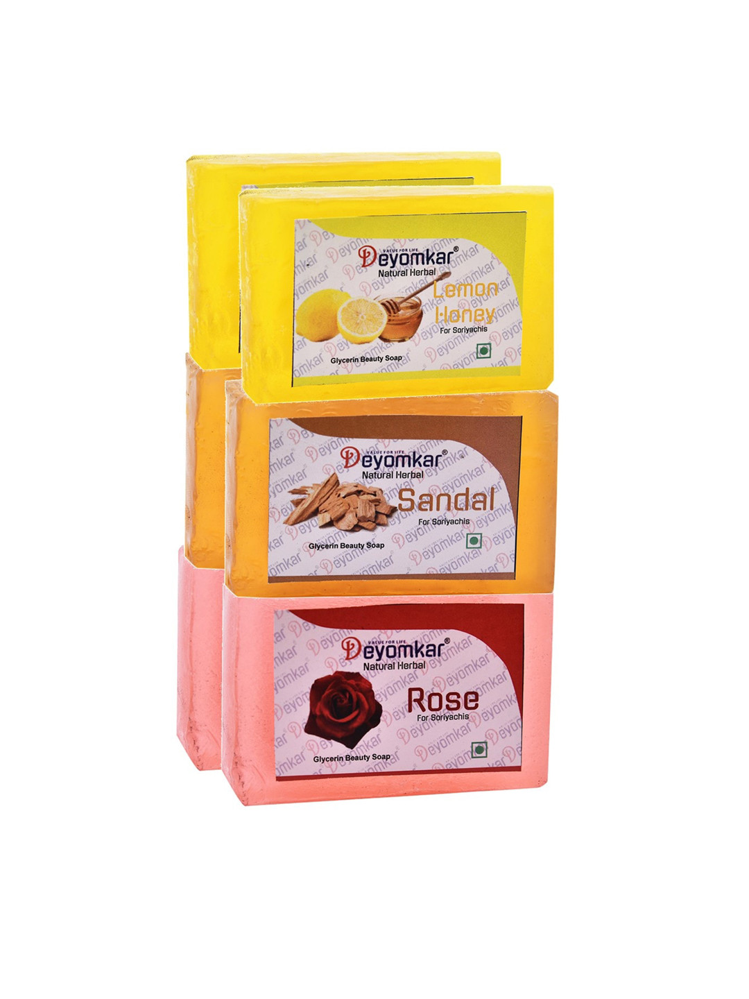 Deyomkar Unisex Unisex Herbal 2 Rose, 2 Lemon Honey & 2 Sandalwood Soap Pack of 6