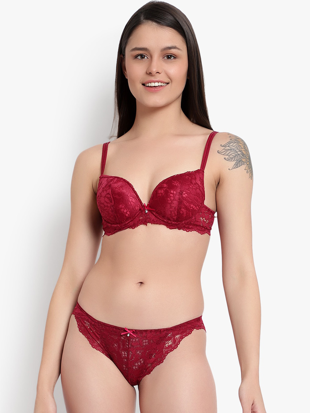 BRACHY Women Maroon Heavily-Padded Lingerie Set BCA_NBPSET01