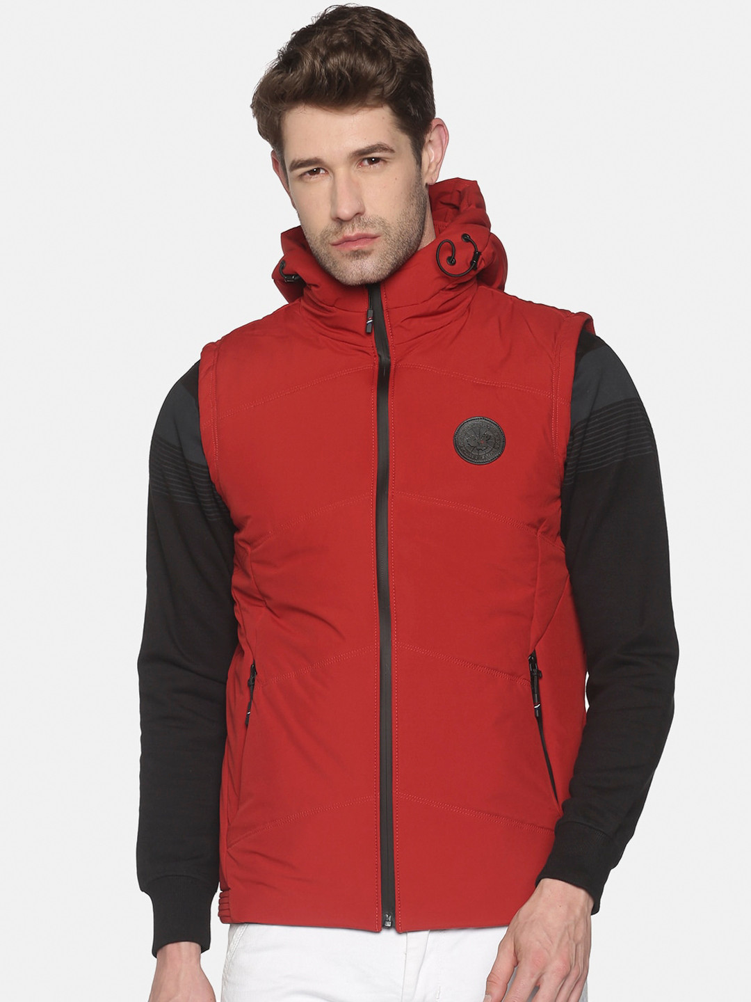 SHOWOFF Men Rust Lightweight Puffer Jacket with Patchwork