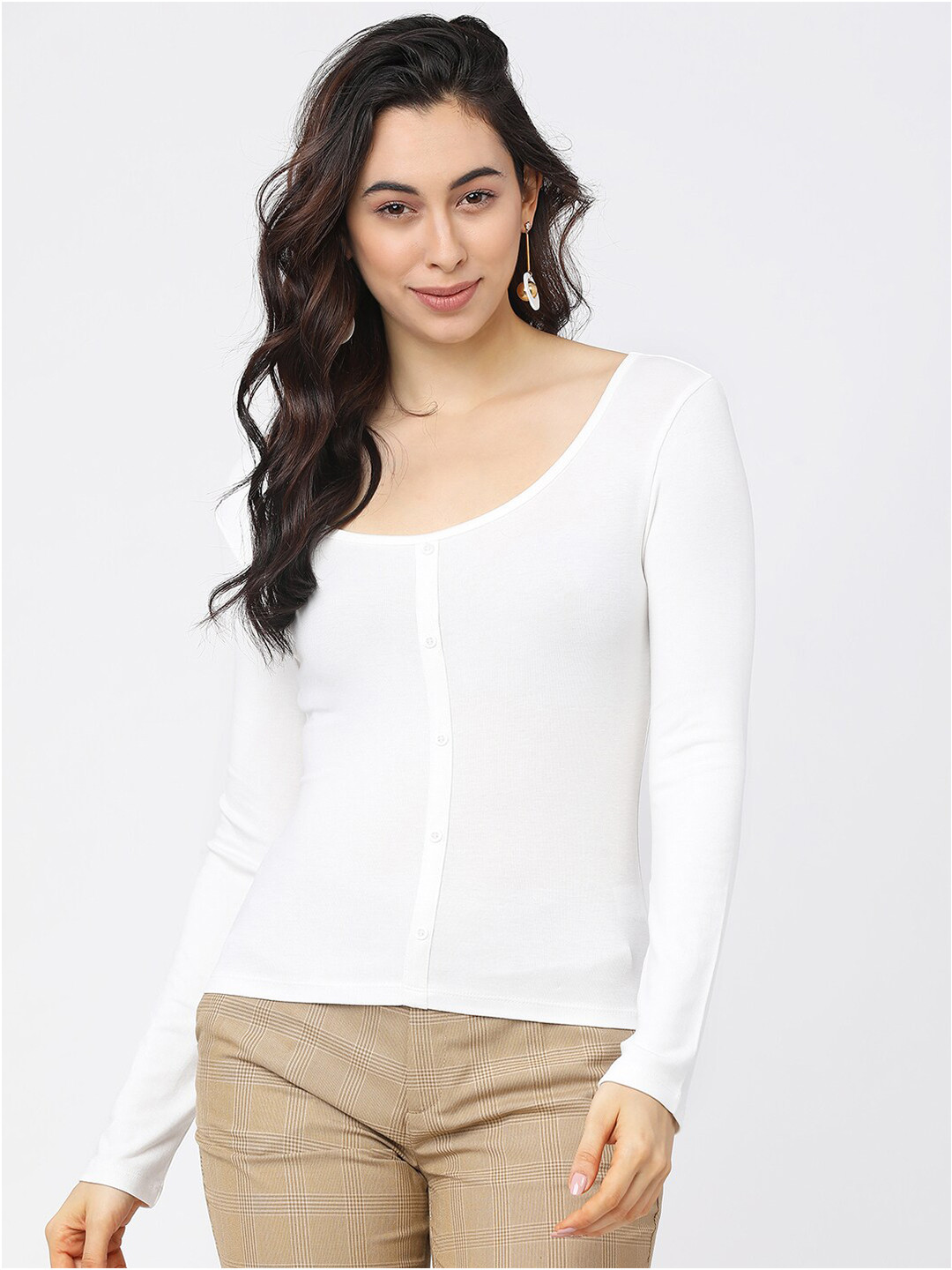Tokyo Talkies White Fitted Top
