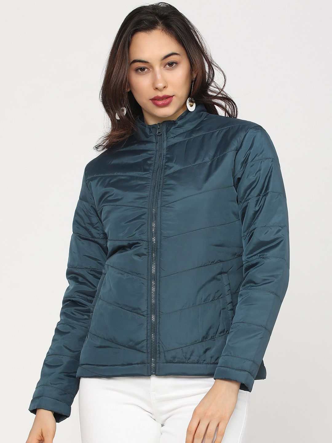 Tokyo Talkies Women Blue Padded Jacket