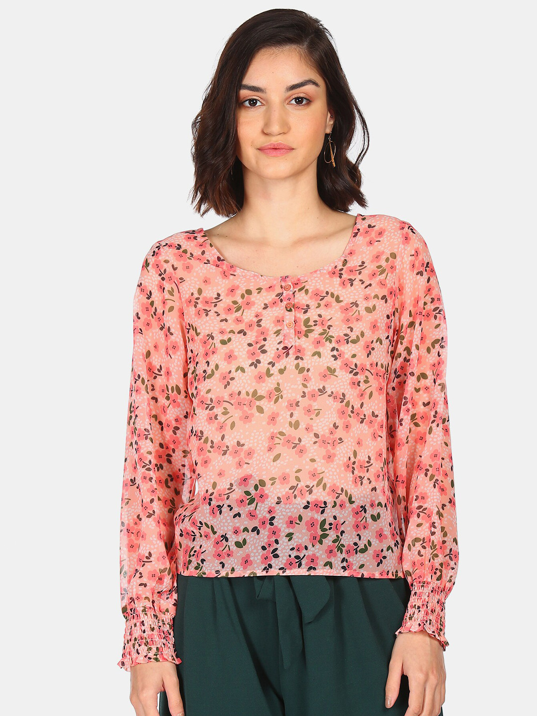 Flying Machine Pink Floral Regular Top