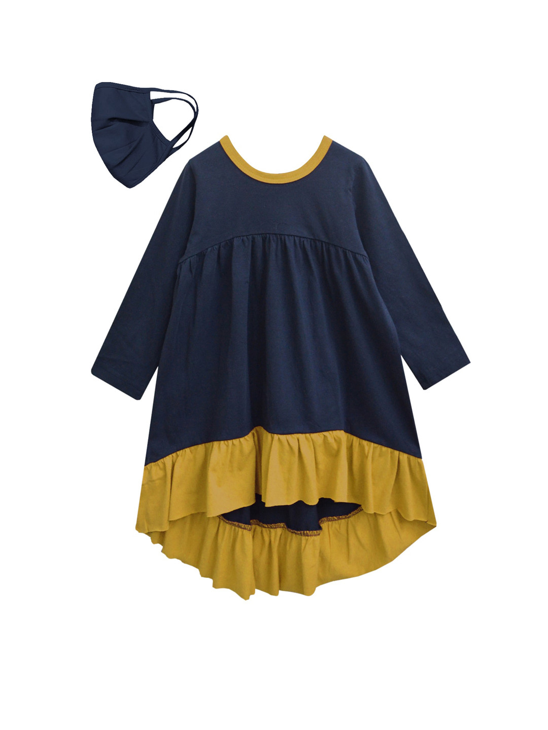 A T U N Navy Blue Colourblocked Dress