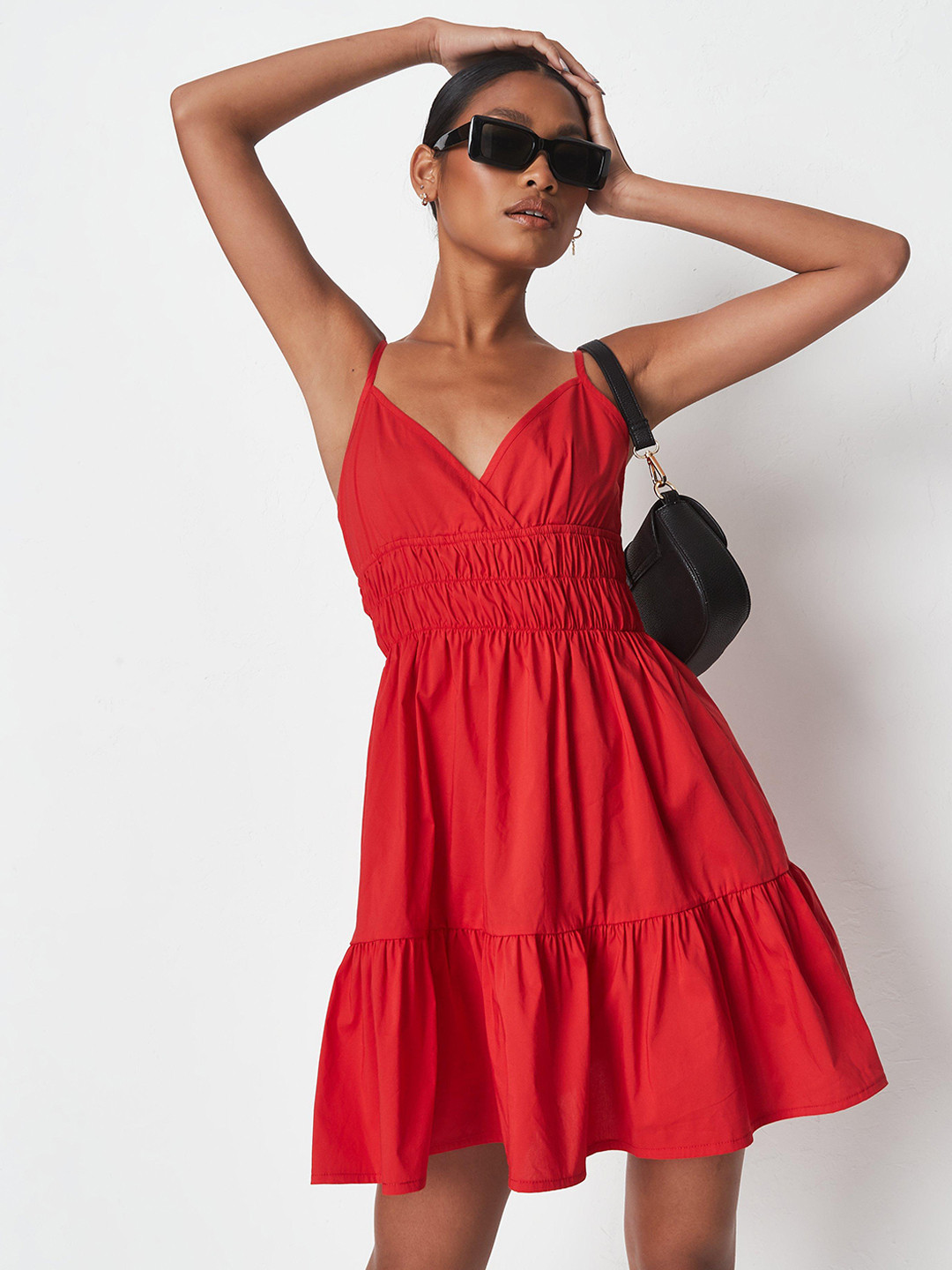 Missguided Red Smocked Mini Tiered Dress
