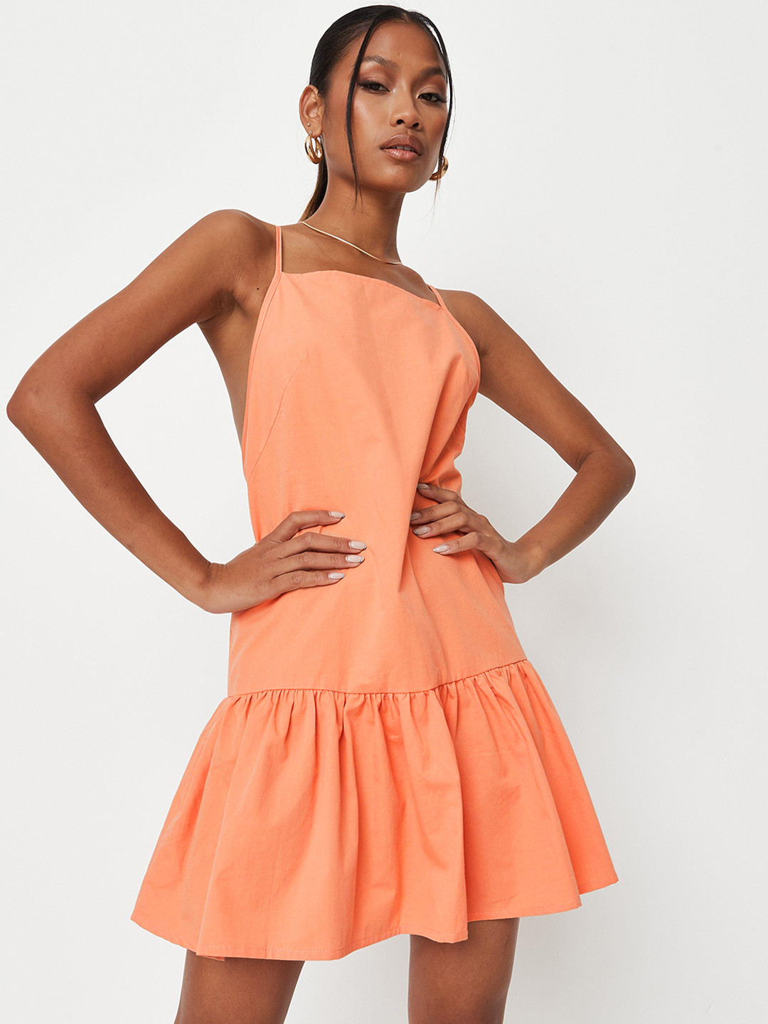 Missguided Peach-Coloured Pure Cotton A-Line Dress