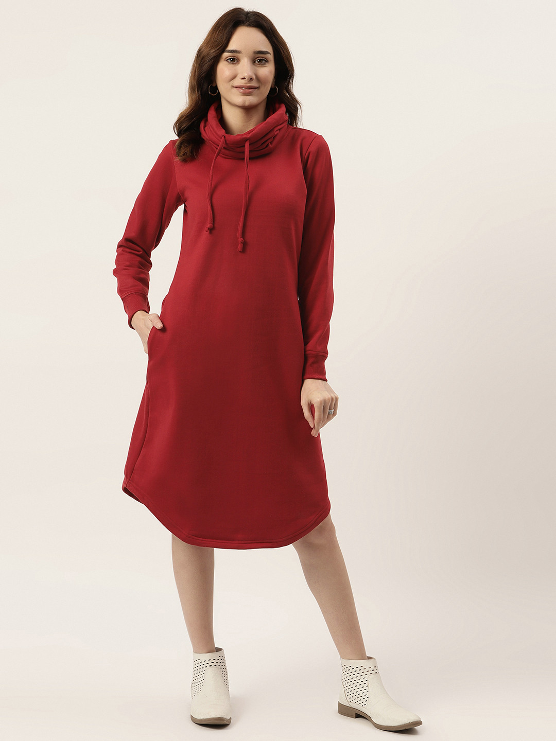 BRINNS Maroon Cowl Neck Midi Jumper Dress
