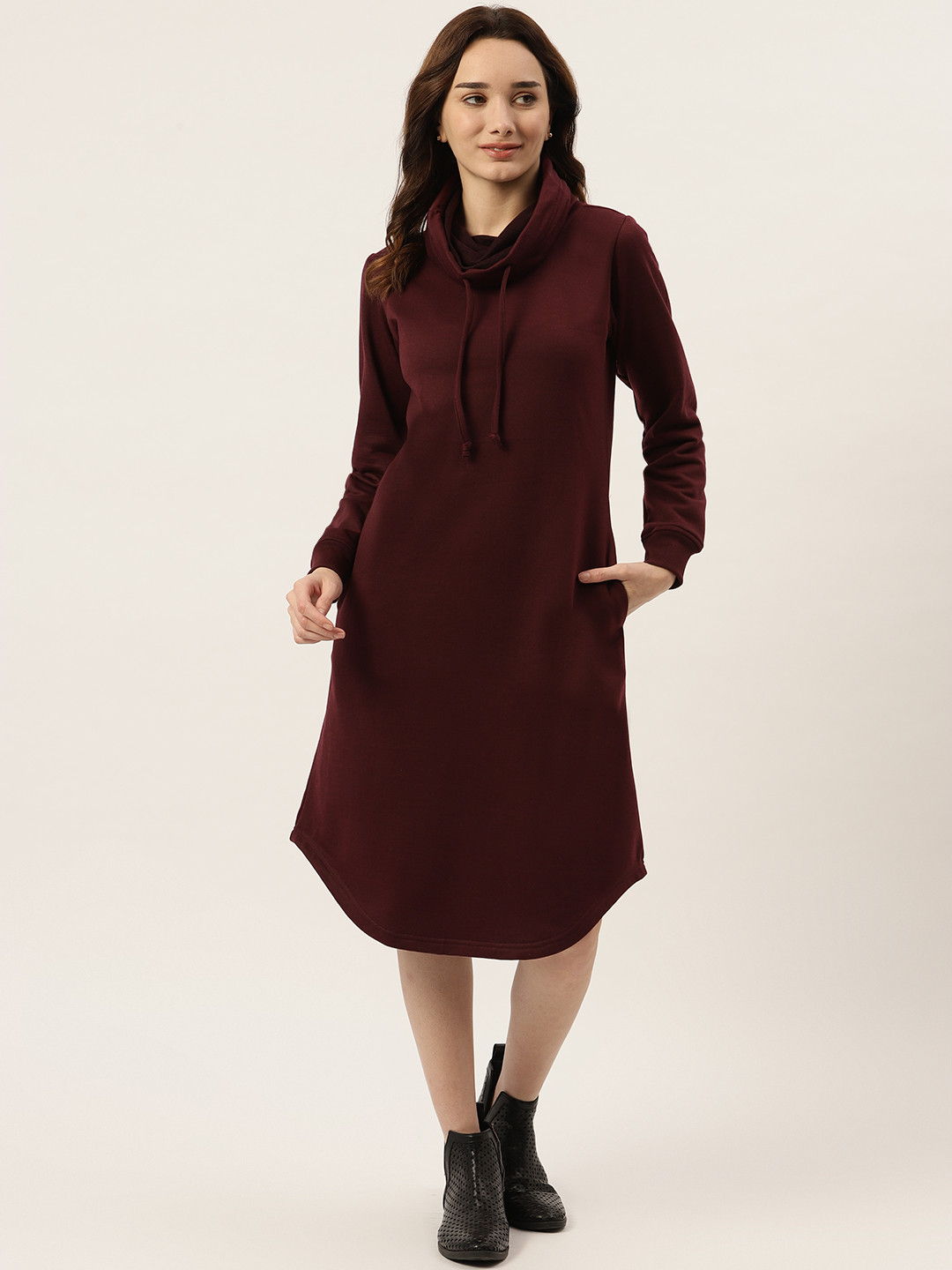 BRINNS Burgundy Cowl Neck Midi Jumper Dress