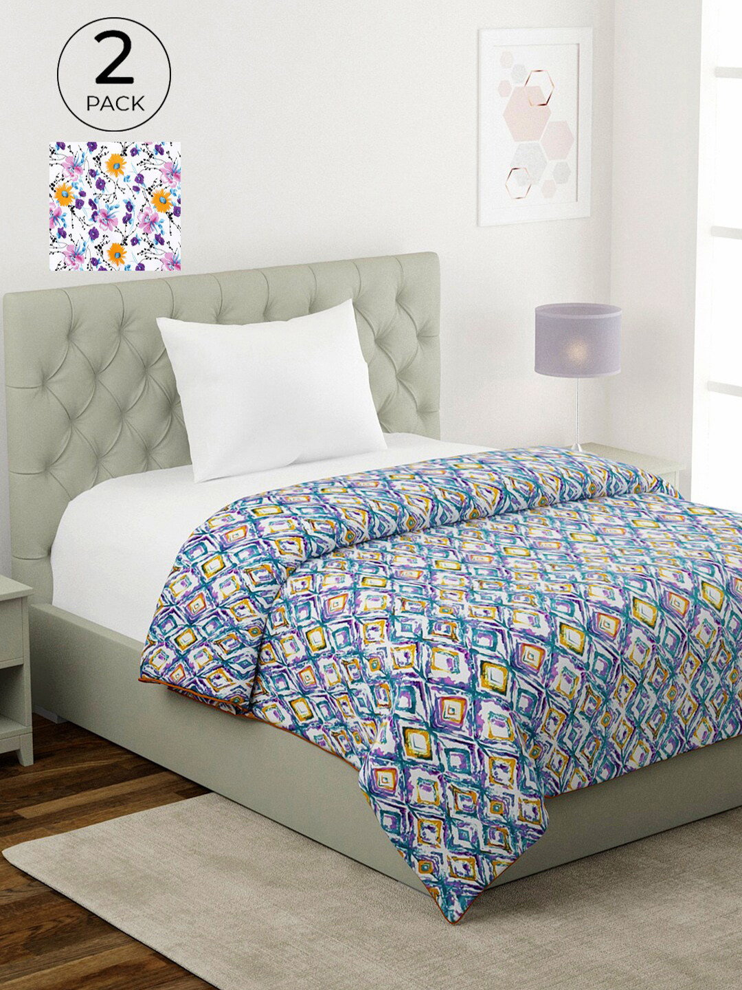 KLOTTHE Set of 2 Geometric Print AC Room 233 GSM Single Bed Dohar