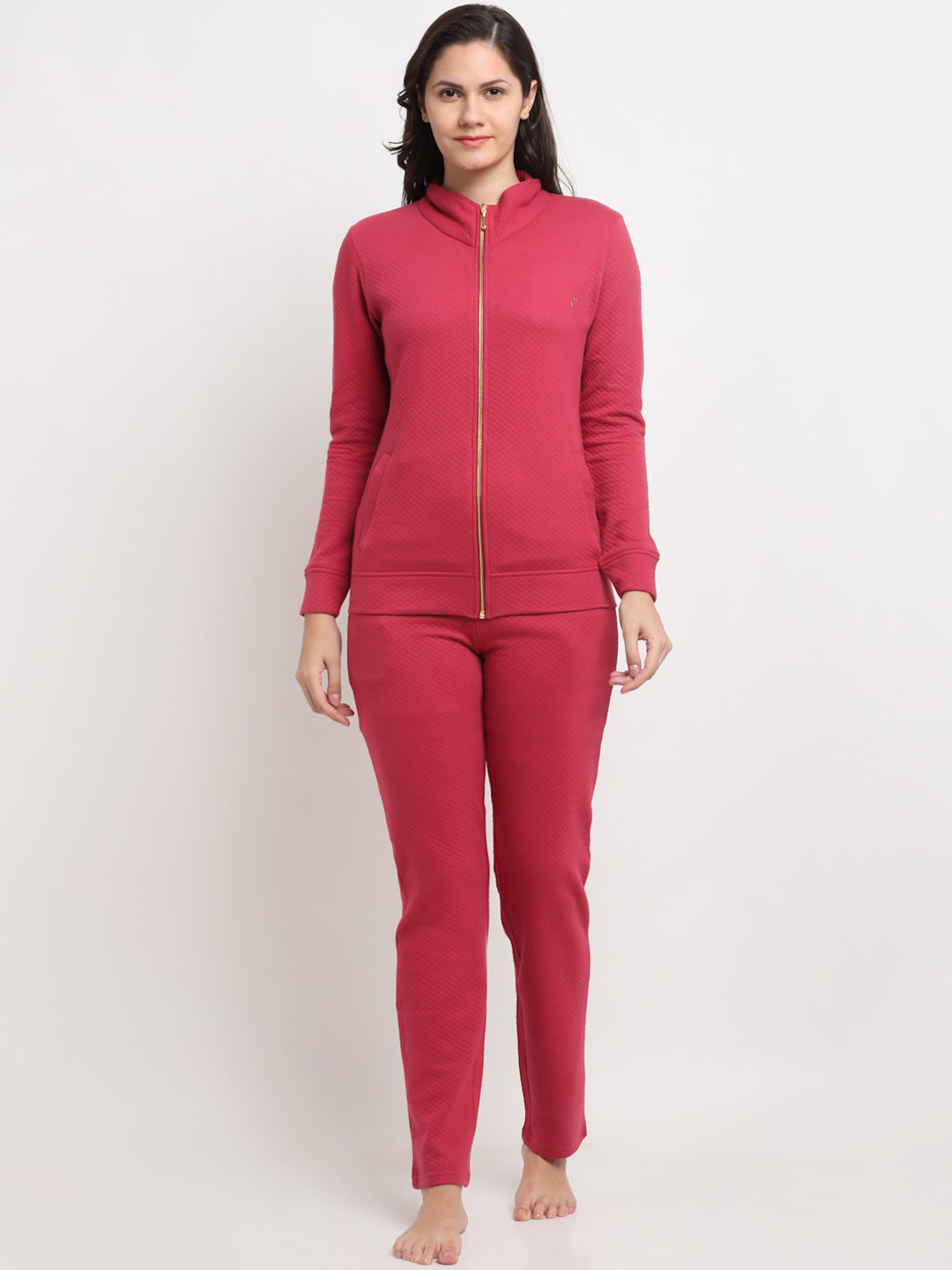 Kanvin Women Maroon Quilted Winter Wear Night suit