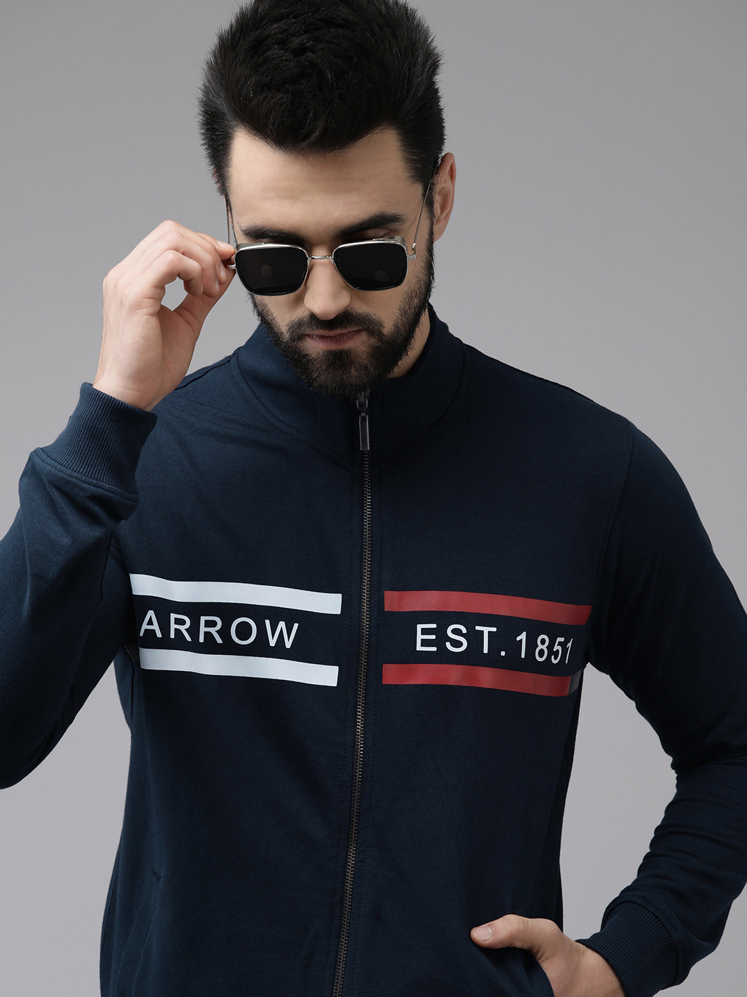 Arrow Men Navy Blue Brand Logo Printed Sweatshirt