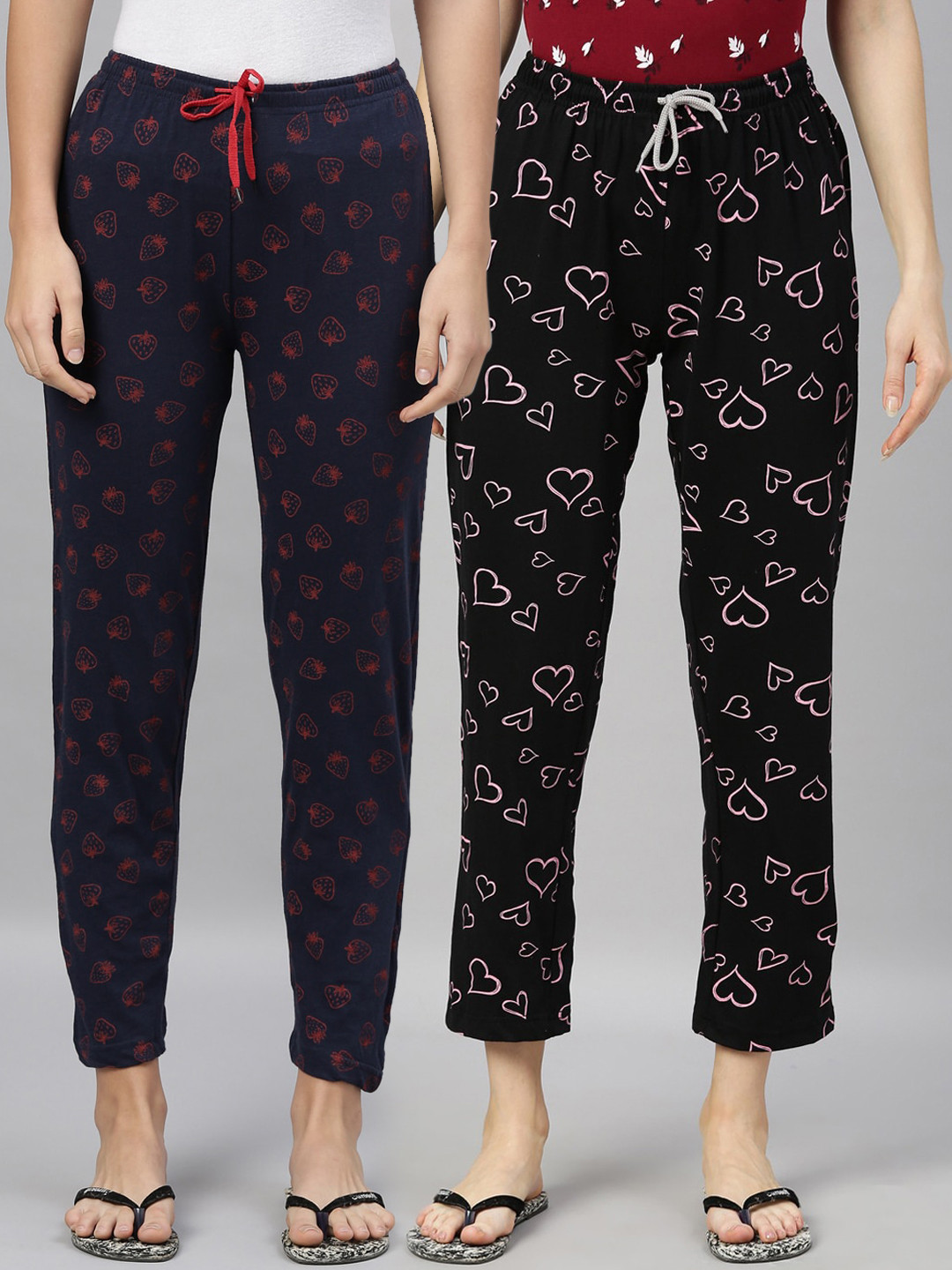 Kryptic Pack of 2 Women Black & Navy Blue Cotton Printed Pyjamas
