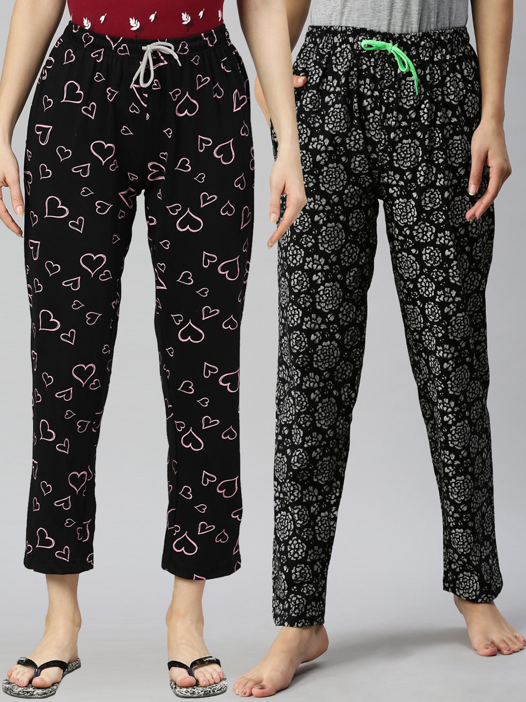 Kryptic Pack of 2 Women Black & Blue Cotton Printed Pyjamas