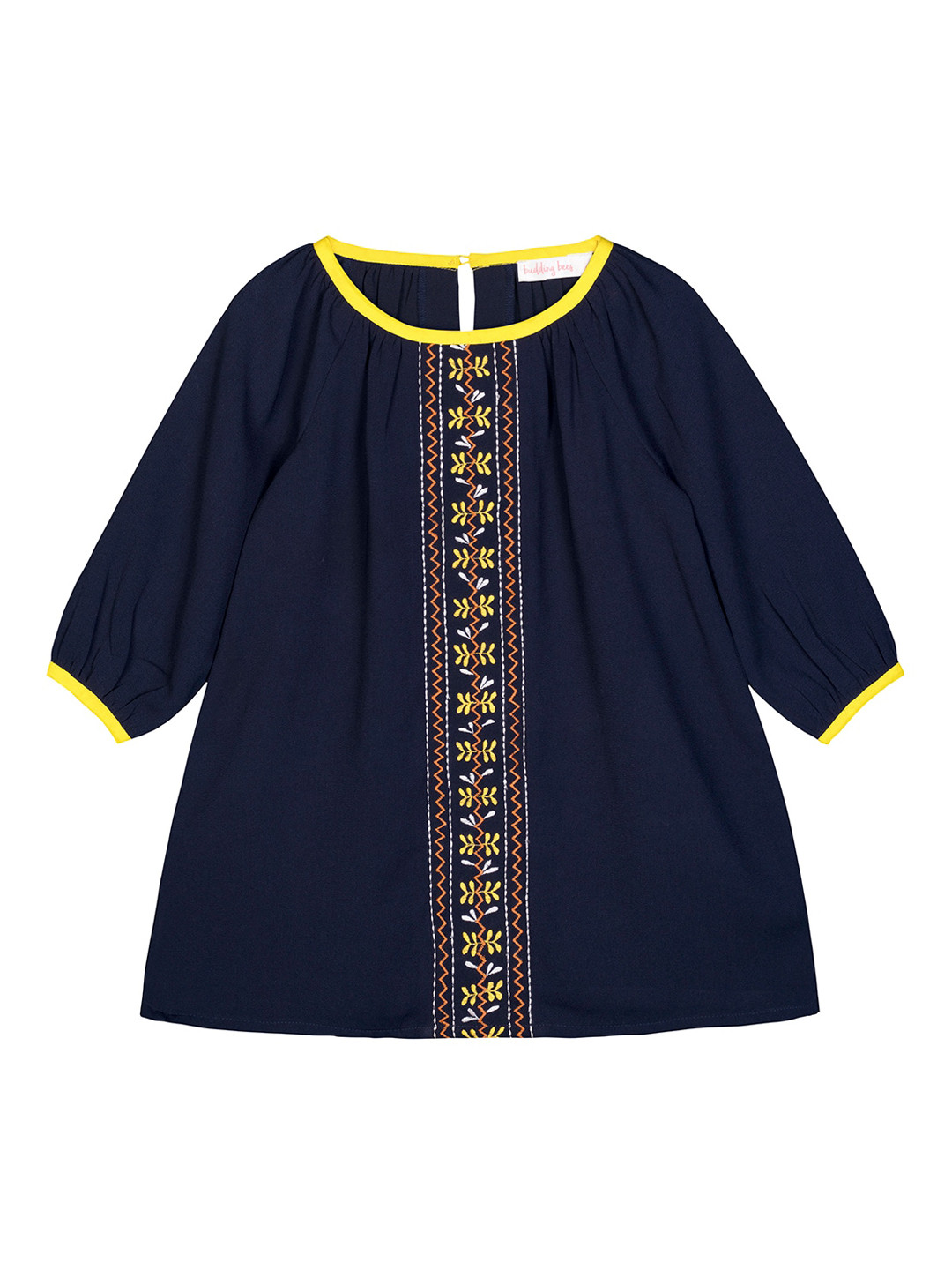 Budding Bees Navy Blue Embroidered Georgette A-Line Dress