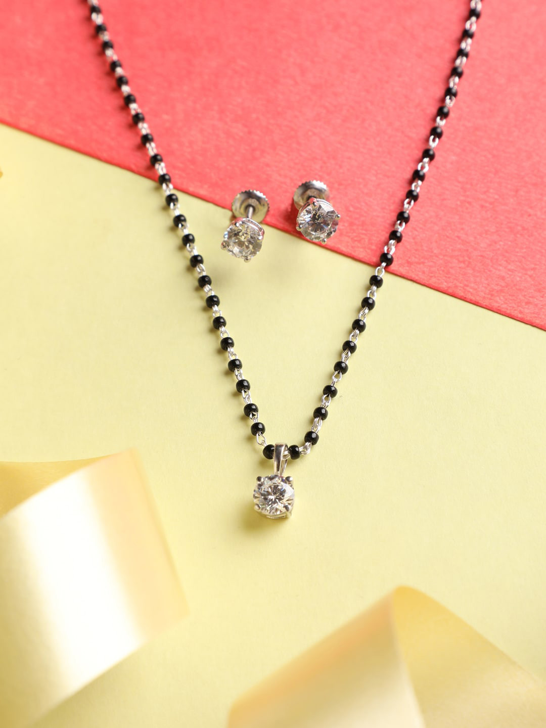 Clara Silver-Toned Round Mangalsutra Set