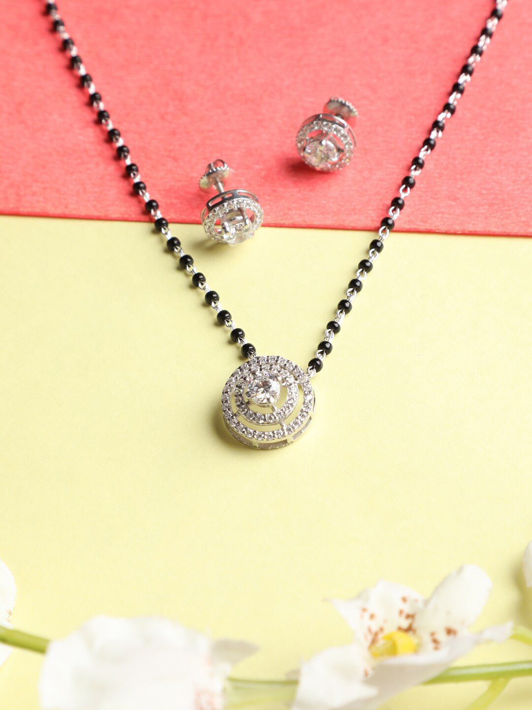 Clara Woman Silver Halo Mangalsutra Set