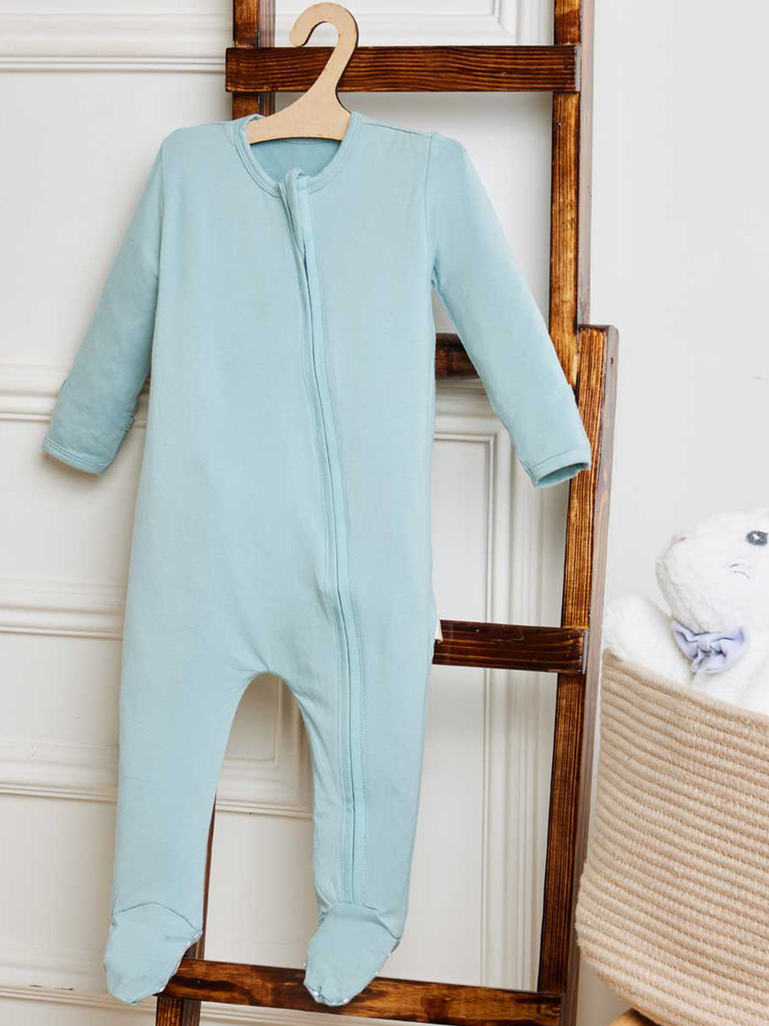 Softsens Kids Teal Bamboo Zipper Rompers with Footie