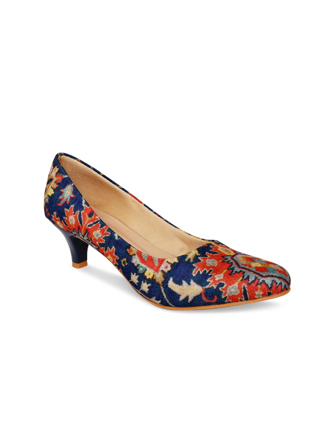 Kanvas Blue & Orange Printed Ethnic Pumps