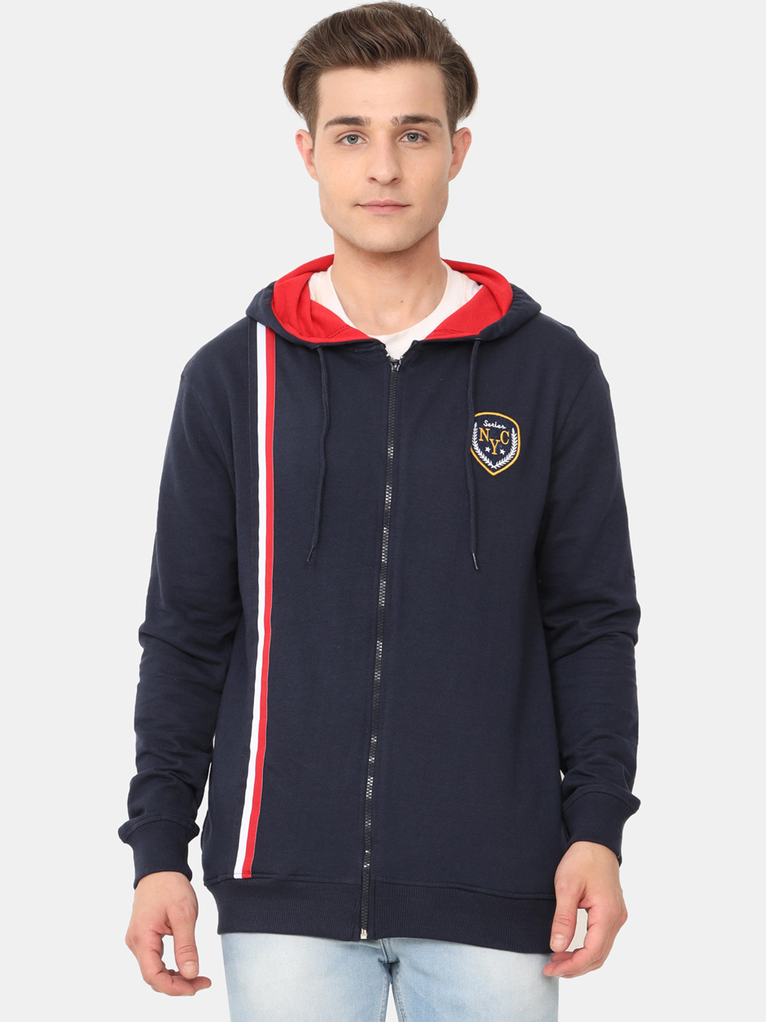 ARDEUR Men Navy Blue Hooded Jacket