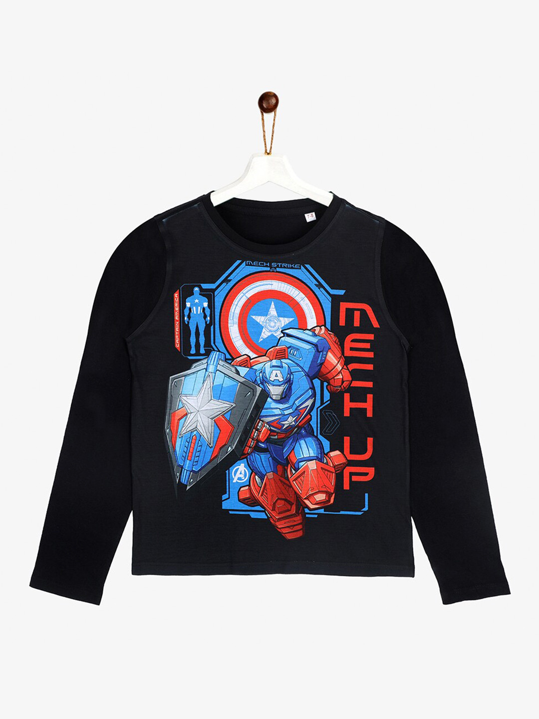 YK Marvel Boys Black Printed T-shirt