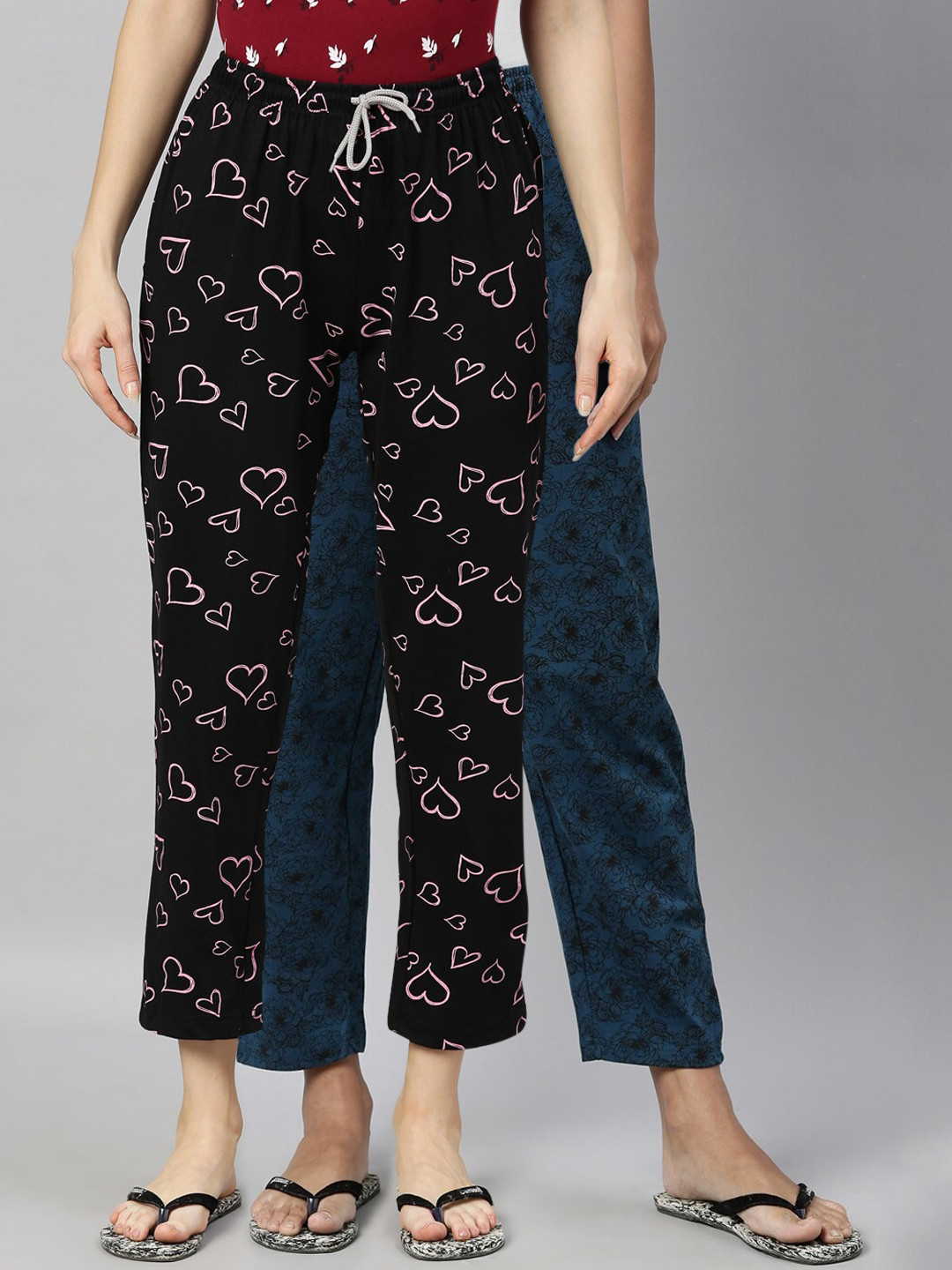 Kryptic Women 100% Cotton Full Length Lounge Pants - Pack of 2