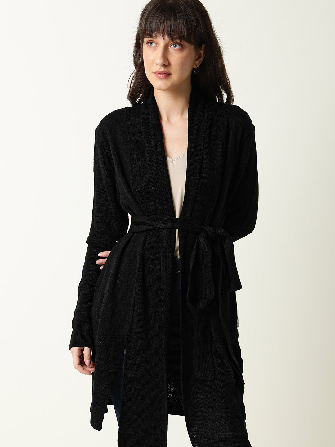 RAREISM Women Black Acrylic Longline Front-Open