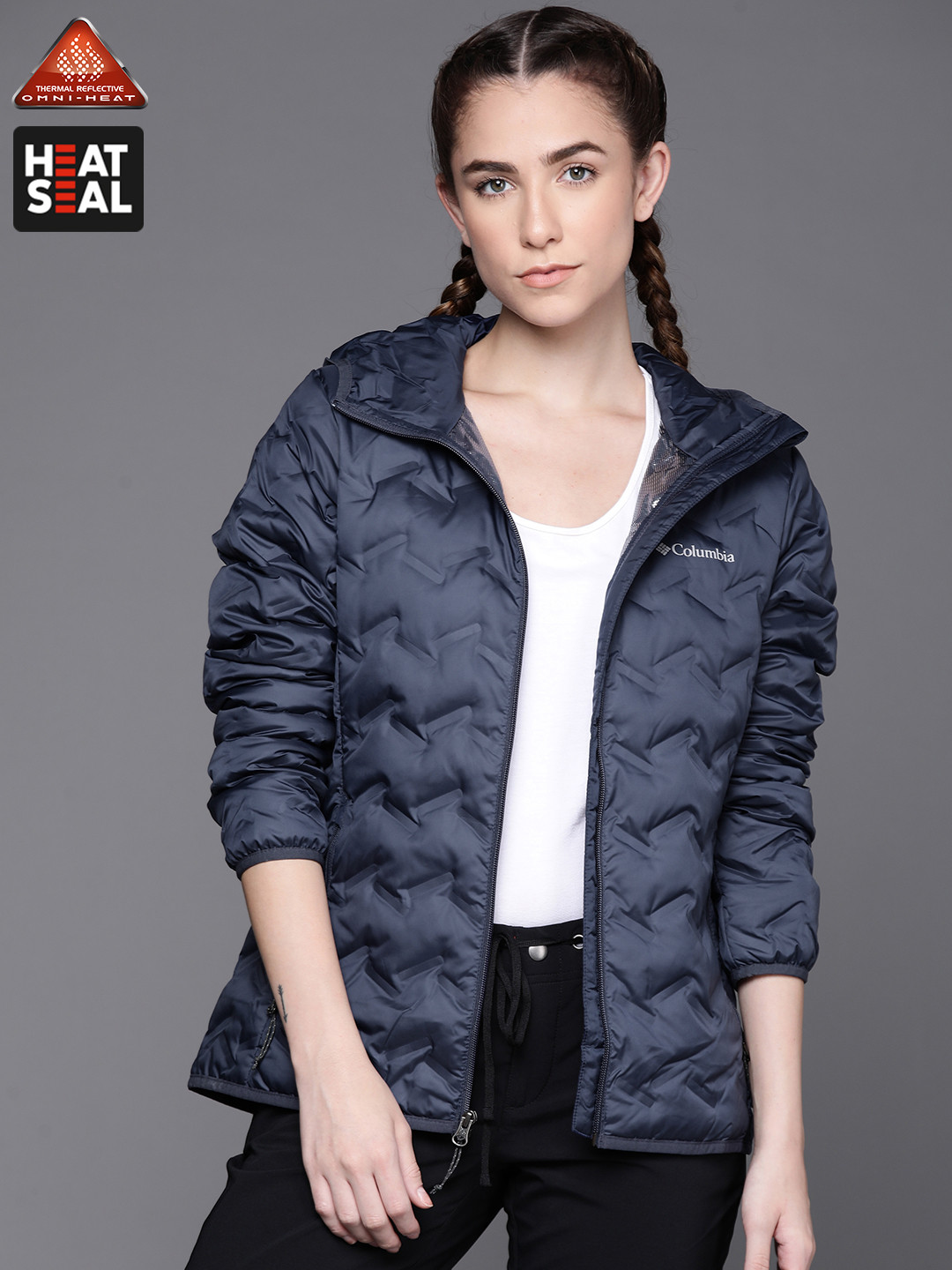 Columbia Women Blue Insulator Outdoor Delta Ridge Down Hooded Quilted Jacket