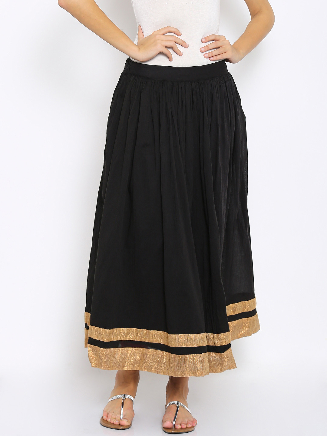 Mother Earth Black Flared Midi Skirt