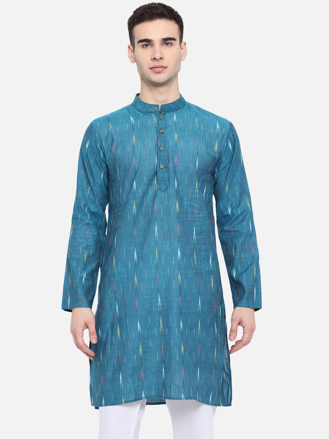 Vastraa Fusion Men Teal Thread Work Kurta