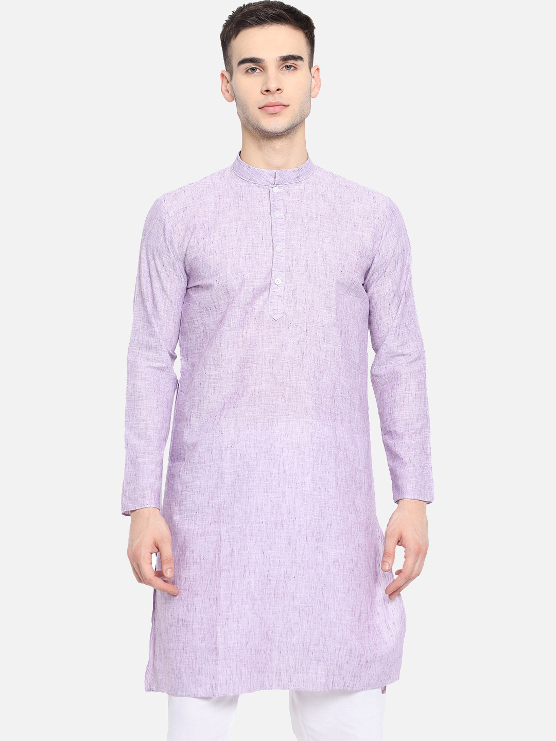 Vastraa Fusion Men Purple Khadi Pure Cotton Kurta