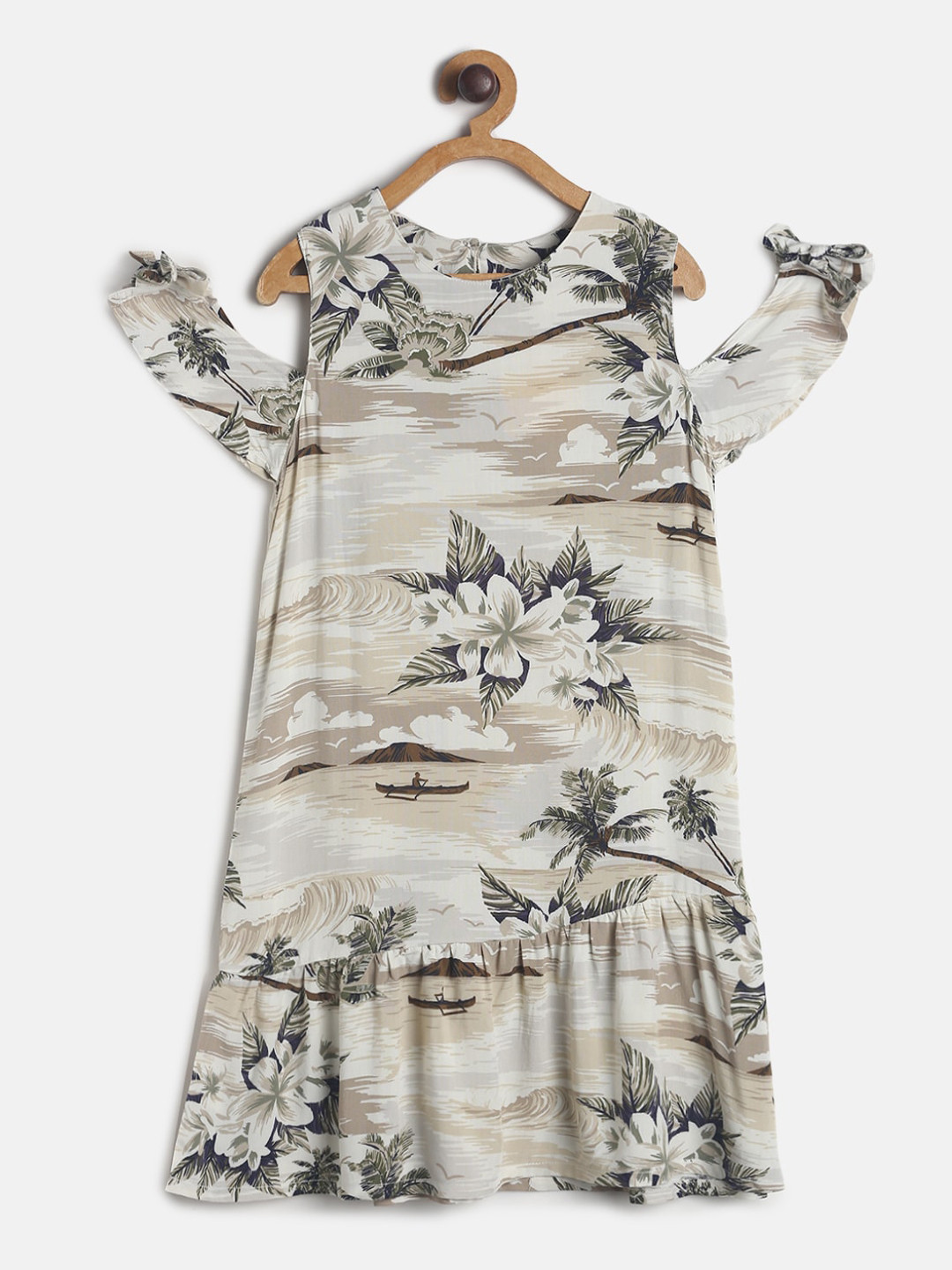 TALES & STORIES Girls Beige Floral Drop-Waist Dress
