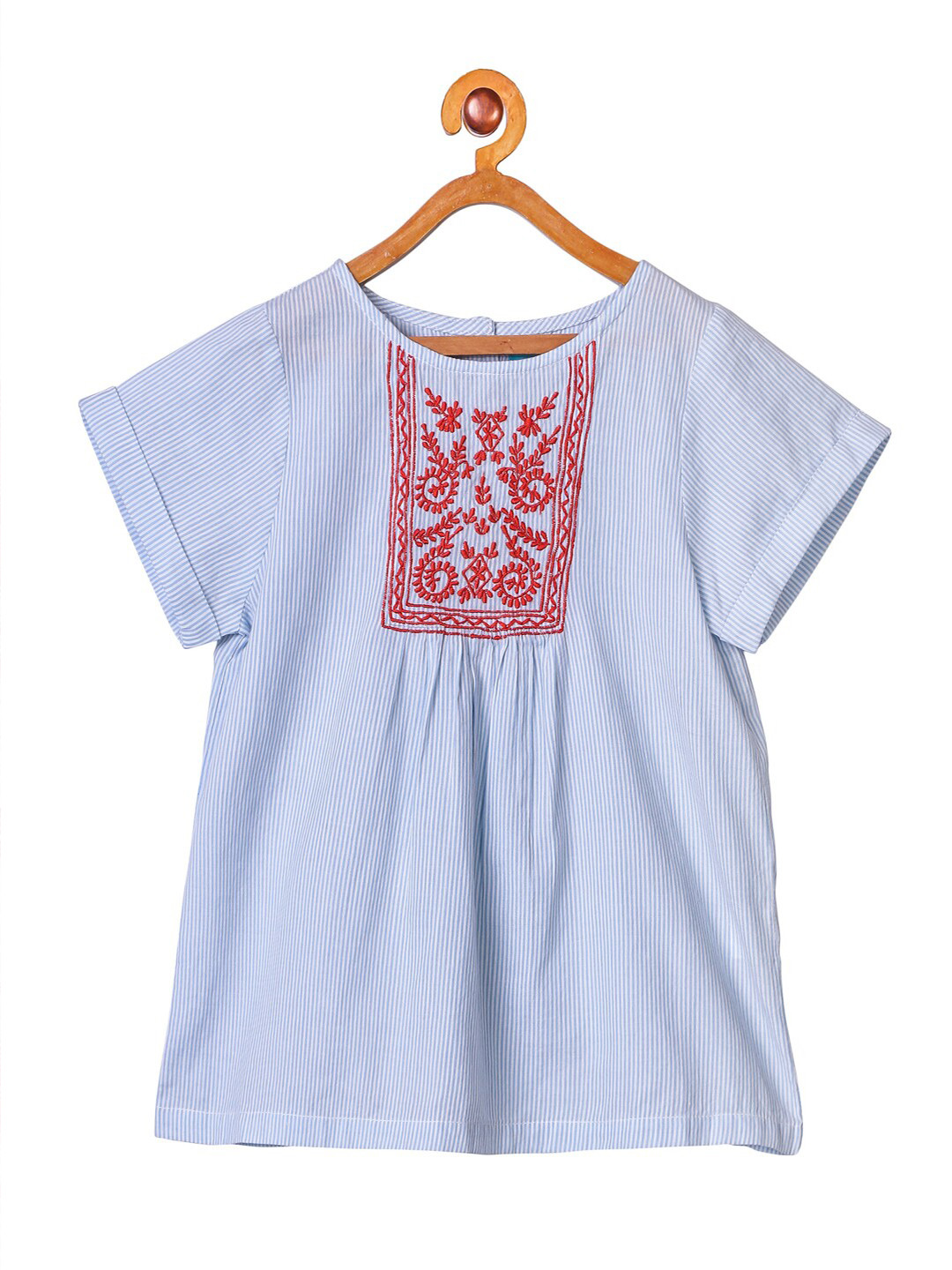 Miyo Blue & Red Striped Regular Top