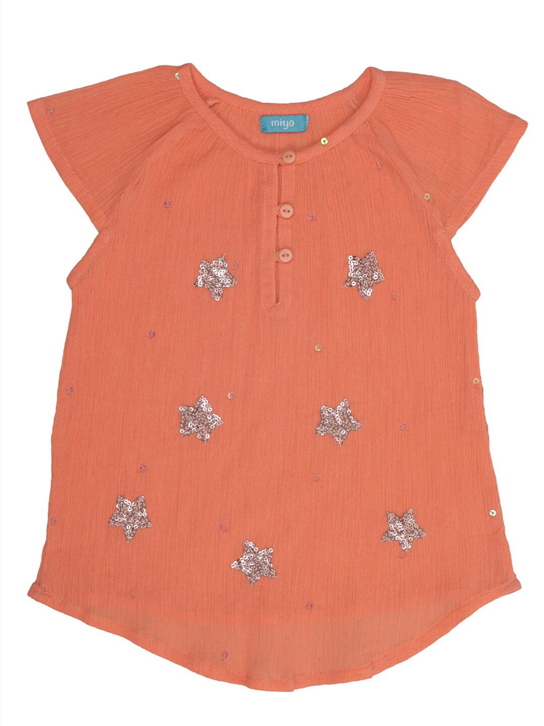 Miyo Orange Pure Cotton Embellished A-Line Top