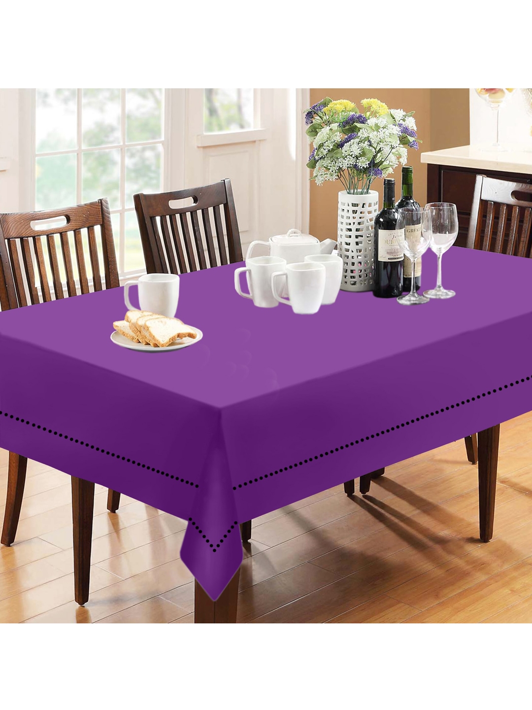 Lushomes Purple Solid Cotton 6 Seater Table Cover