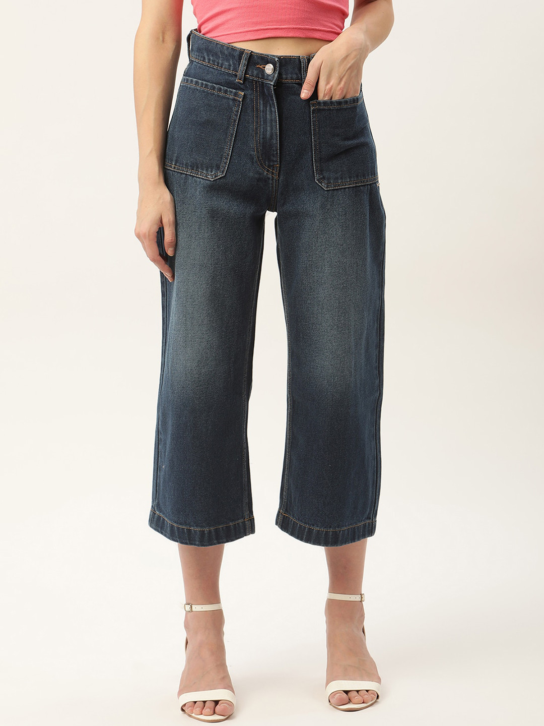 ELLE Women Navy Blue Straight Fit Light Fade Jeans