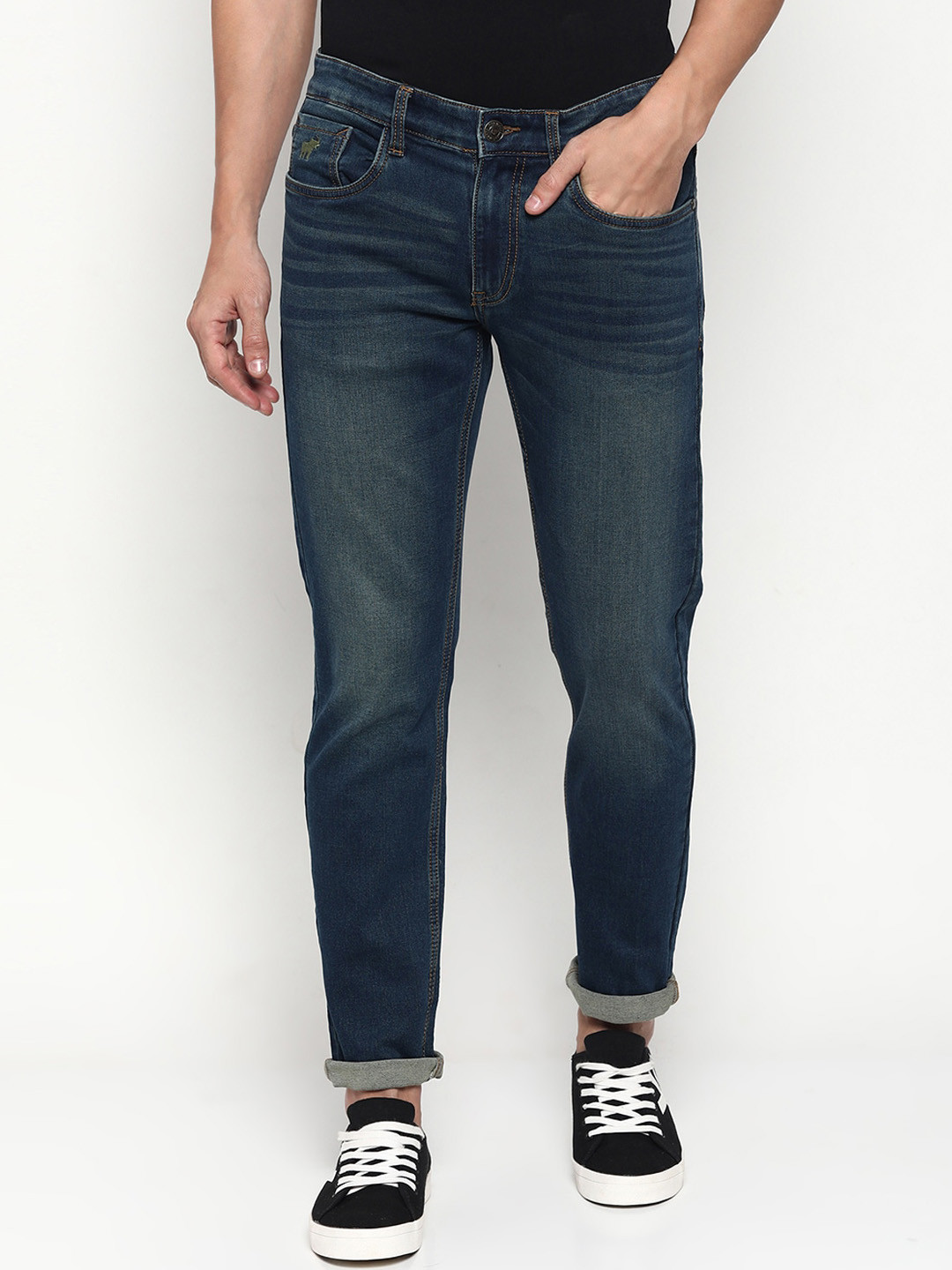 RUG WOODS Men Blue Low Distress Jeans