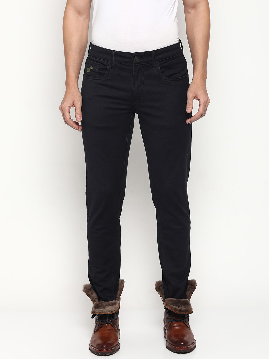 RUG WOODS Men Coal Black Shade Stretchable Regular Fit Jeans