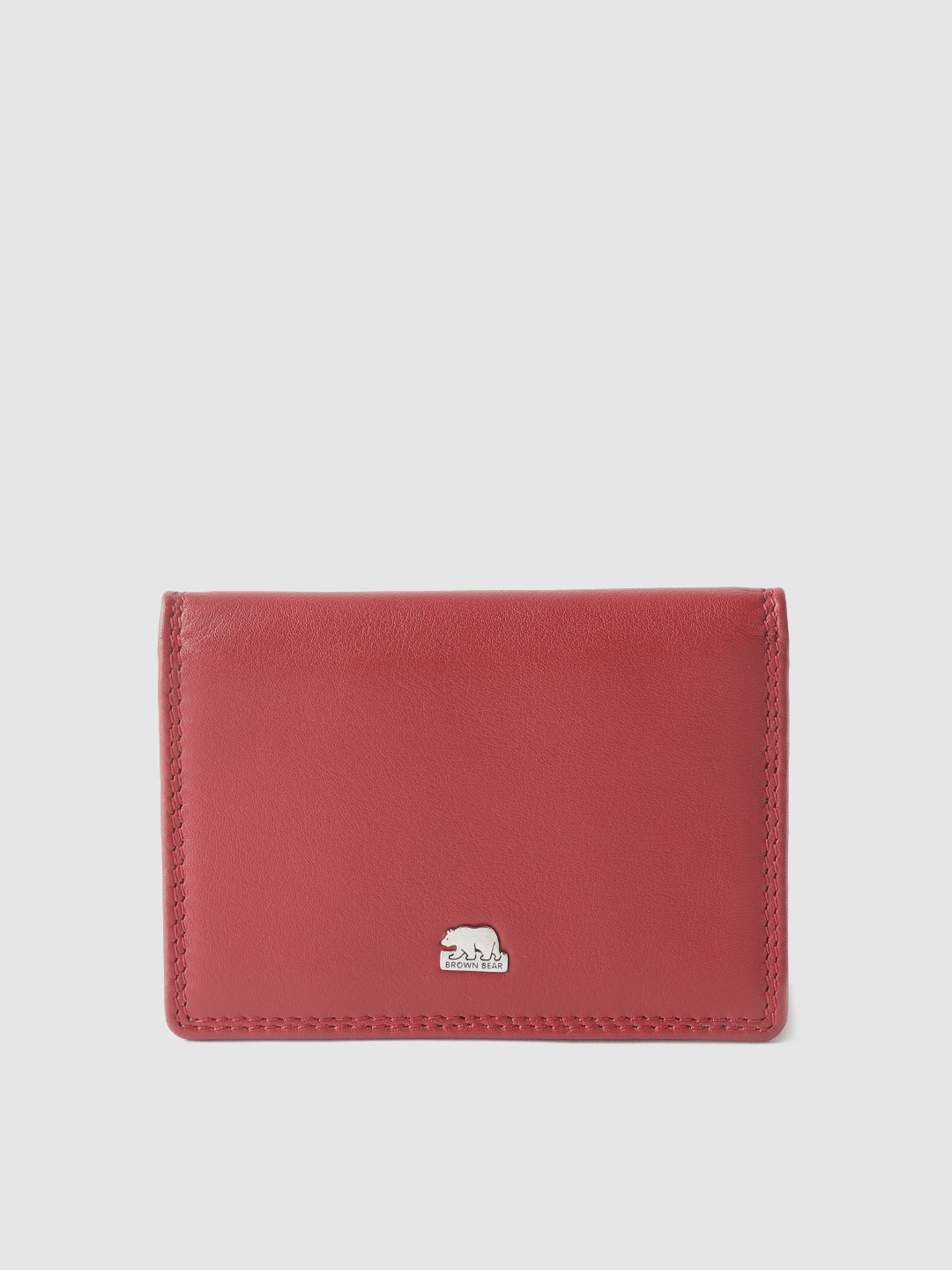 BROWN BEAR Men Red Solid Leather Two Fold Wallet