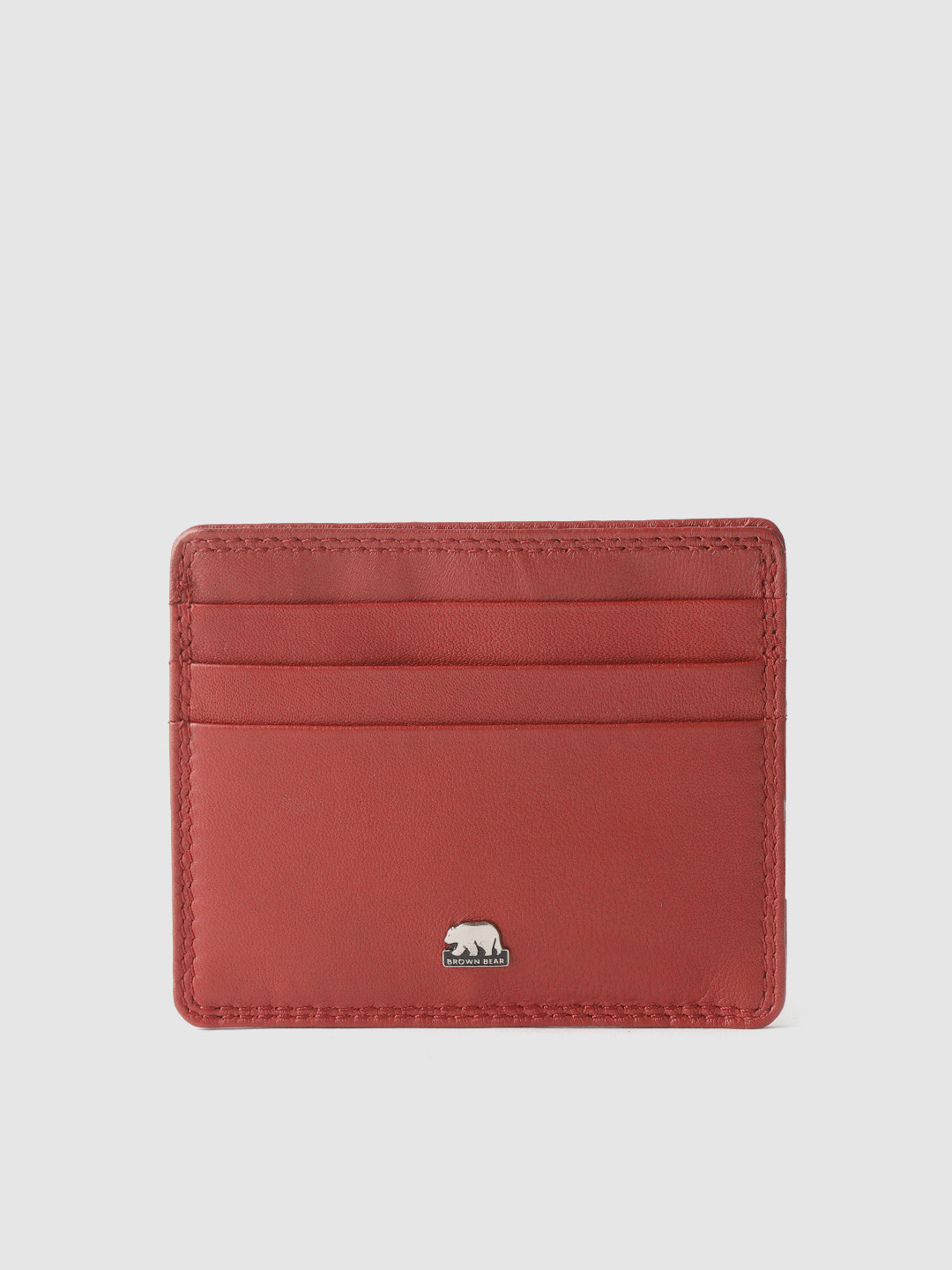 BROWN BEAR Men Red Solid Leather Card Holder
