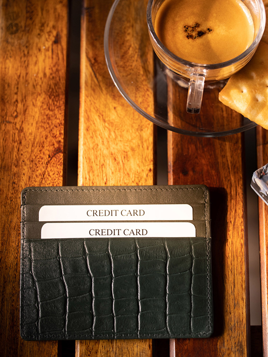 BROWN BEAR Men Green Animal Textured Leather Card Holder