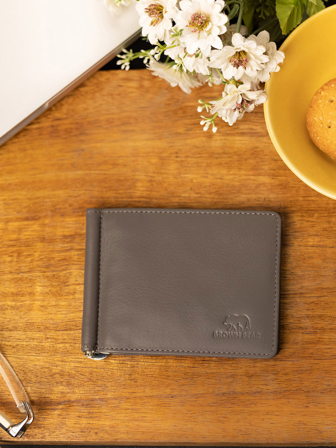 BROWN BEAR Men Grey Solid Leather Money Clip
