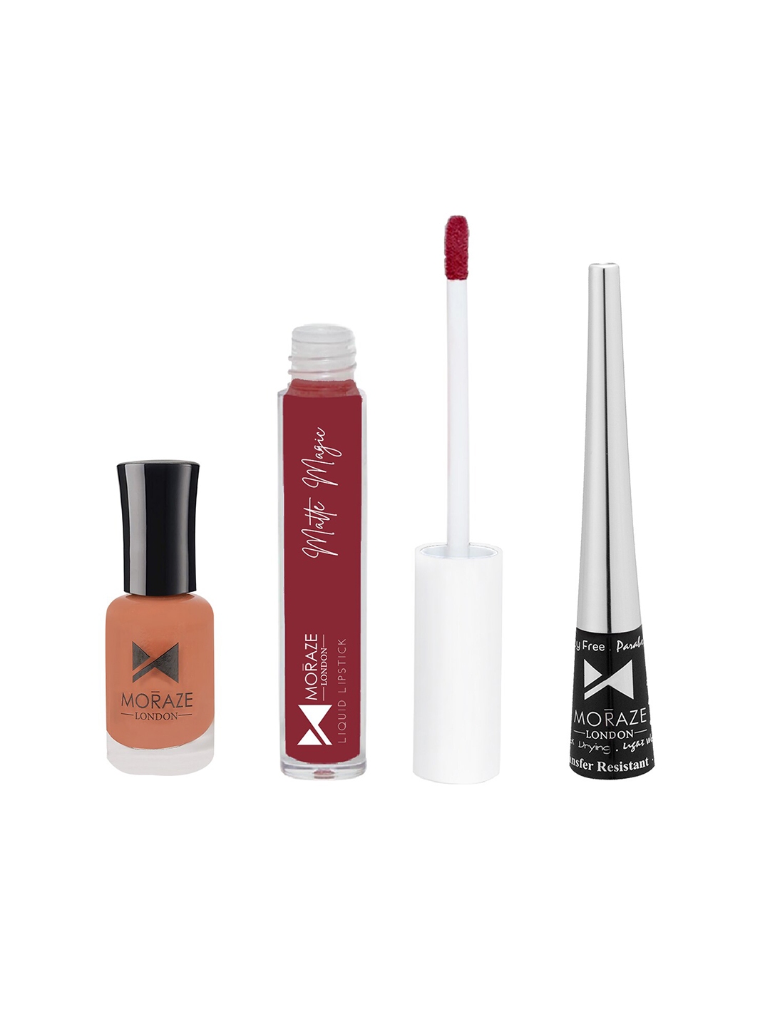 Moraze Pack Of 1 Nude Nail Polish Almond With 1 Lipstick No Regret and 1 Eyeliner