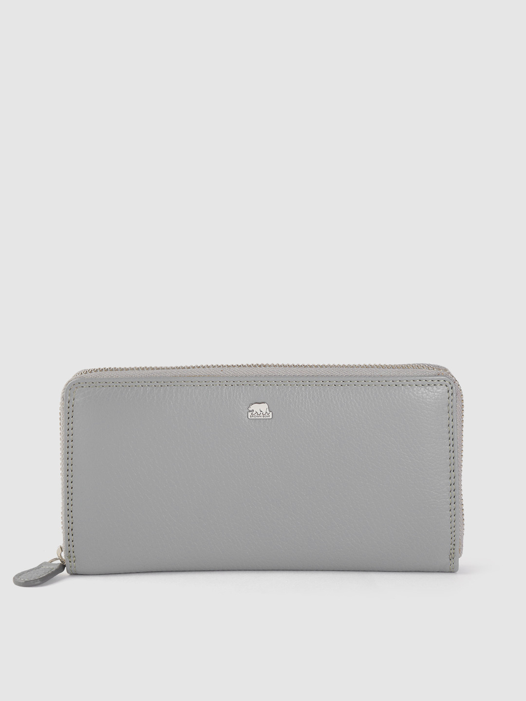 BROWN BEAR Women Grey Solid Leather Zip Around Wallet
